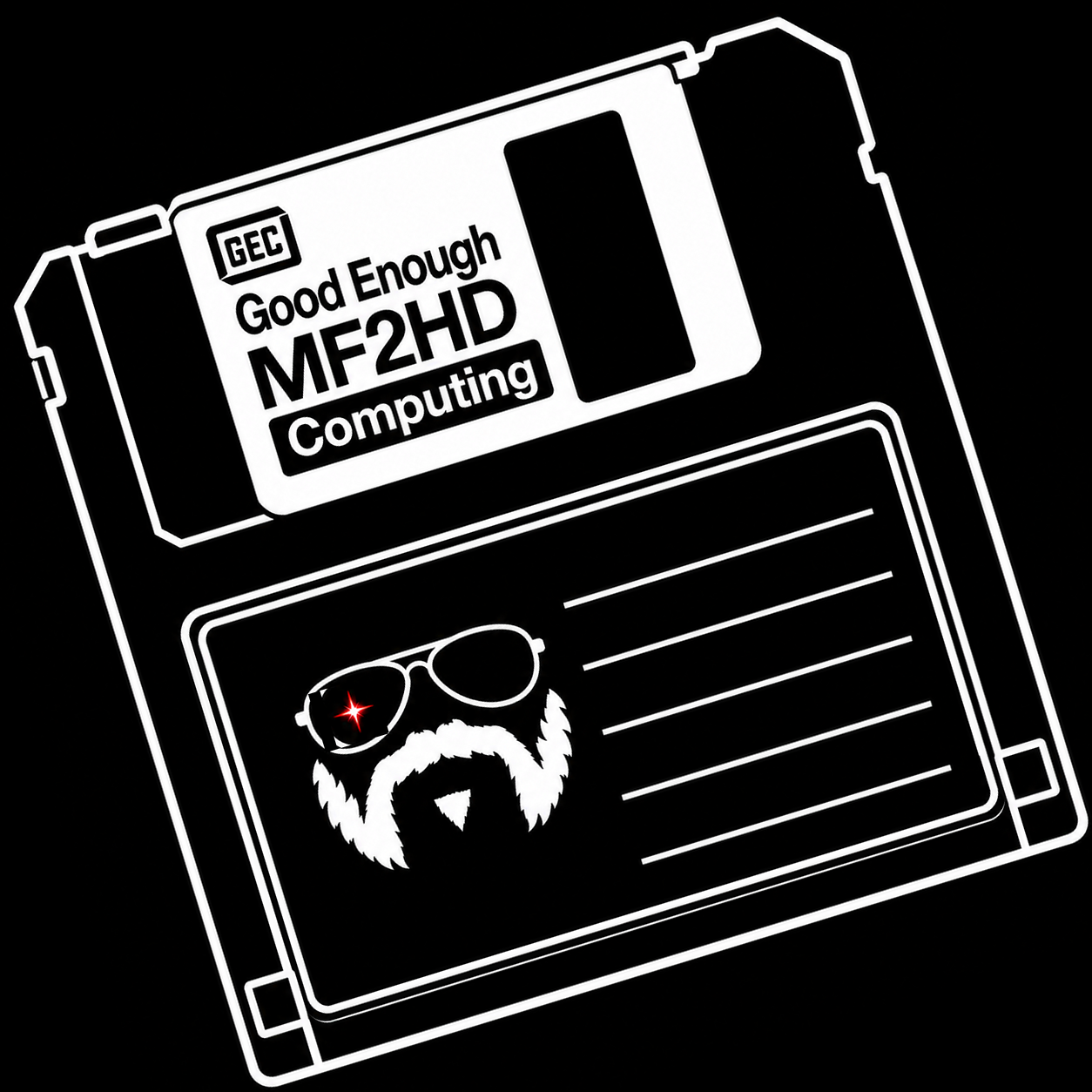 Good Enough Computing — diagonal Bearded Overlord floppy disk logo